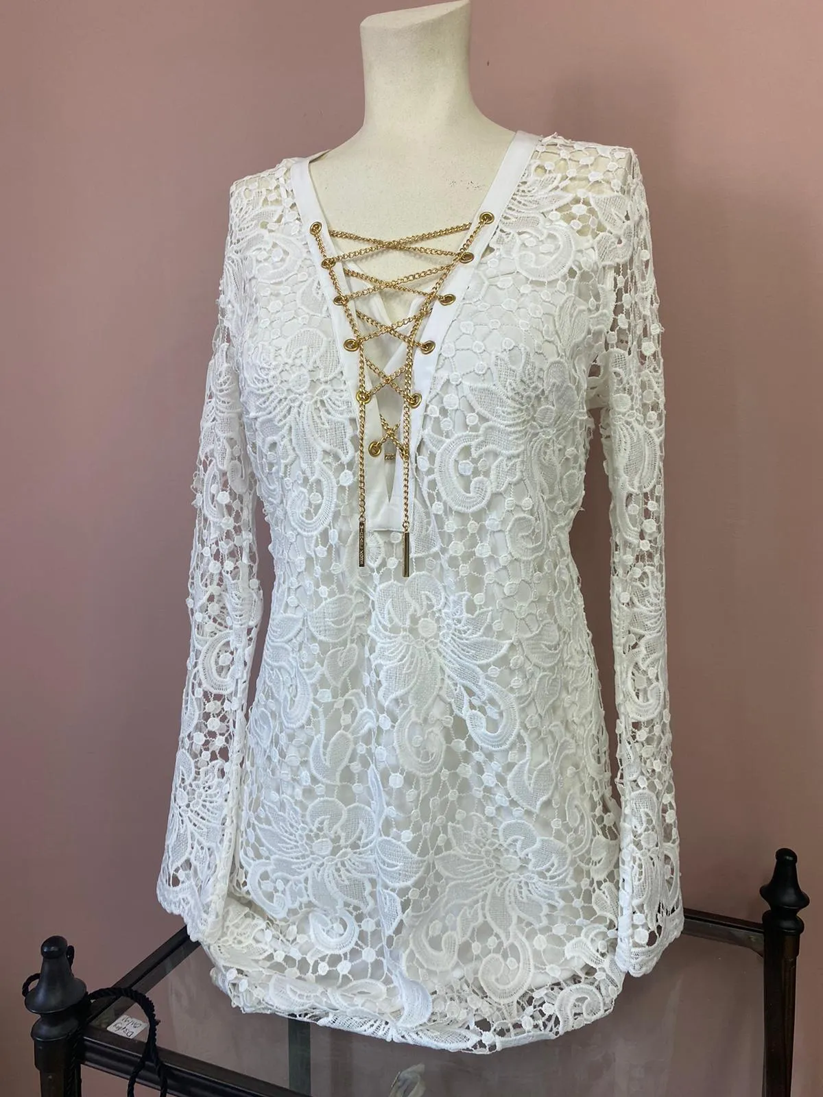 White Lace-Up Michael Kors Dress Size Small 1